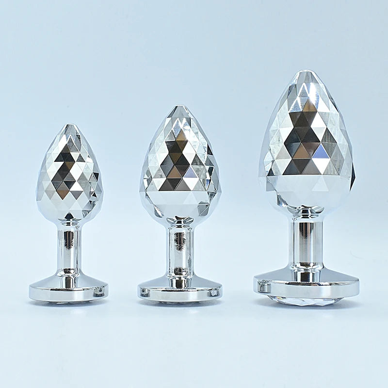 Silvery Stainless Steel Diamond Surface Anal Plug Dildo Crystal Base Butt Plug Analplug Sex Toys For Woman Adult Toys Anal Toys