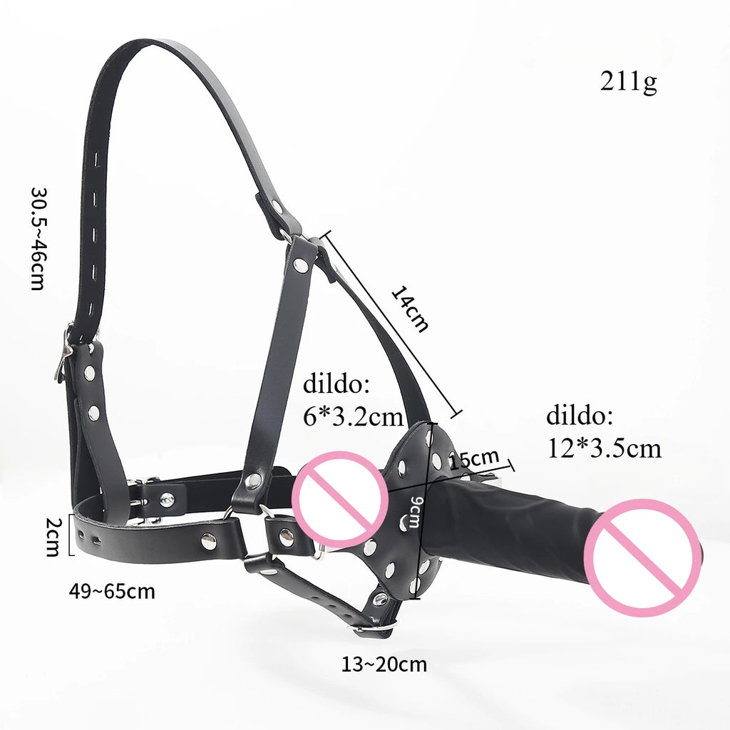 PU Dildo Mouth Gag Sex Toy for Couple Lesbian Self Bondage Restraint Masturbator Harness Oral Sex BDSM Open Mouth Plug Cosplay