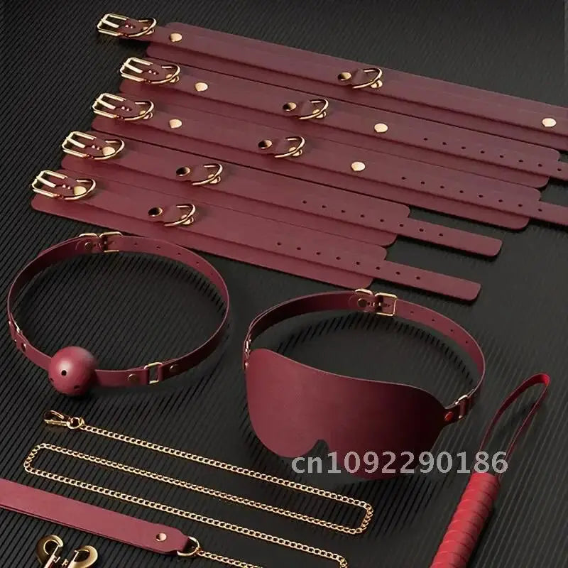 JIUUY Adult SM Sex Products Kits Bondage Gear Collar Butt Game BDSM Whip Sex Bundle Blindfold Erotic Couples for Sex Oral