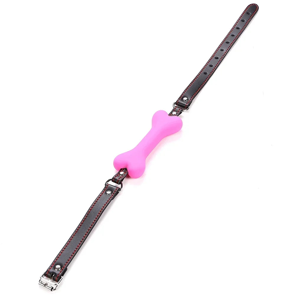 Cute Solid Leather Harness Mouth Silicone Dog Bone Ball Gag BDSM mouthPlug Couples Flirting Sex Products Erotic toys Adult Games