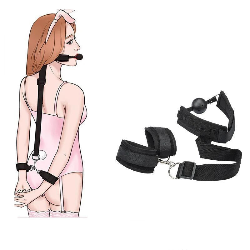 BDSM Handcuff Mouth Gag Sex Toy Set Adult SM Slave Hand Restraint Mouthgag Harness Couple Mouth Opener Ball Hand Cuff Fetish Toy