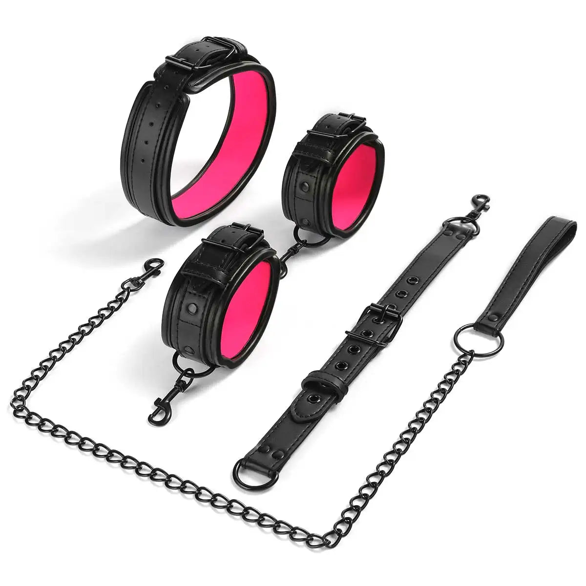 Neck to Wrist BDSM Bondage Sex Restraints Kit Couples Sex Toys Bondage Set With Chain Leash Back Handcuff Collar Slave Role Play