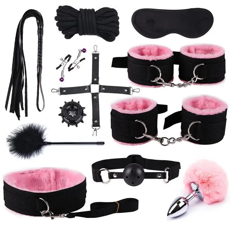 BDSM Kits Adults Sex Toys For Women Men Handcuffs Nipple Clamps Whip Spanking Sex Metal Anal Butt Bdsm Bondage Set