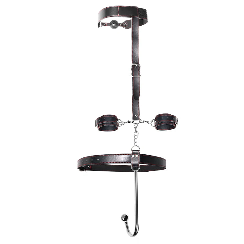 VaHppy Sex Toy Set Anal Hooks Mouth Gag Handcuffs PU SM BDSM Bondage Anal plugs Neck Restraint Backhanded