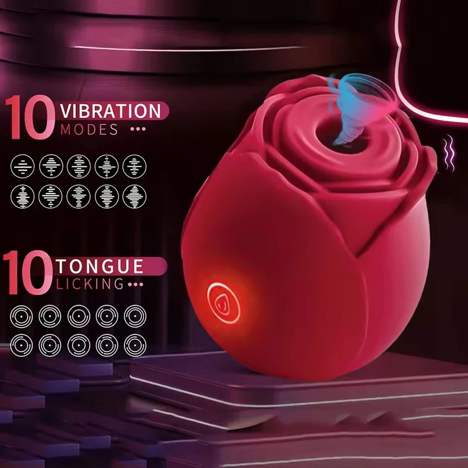 Rose Dildo Vibrator Sex Toys for Women - Sucking Vibrating Clitoral Nipple Stimulator G-Spot Massager for Couples Adult Sex Game