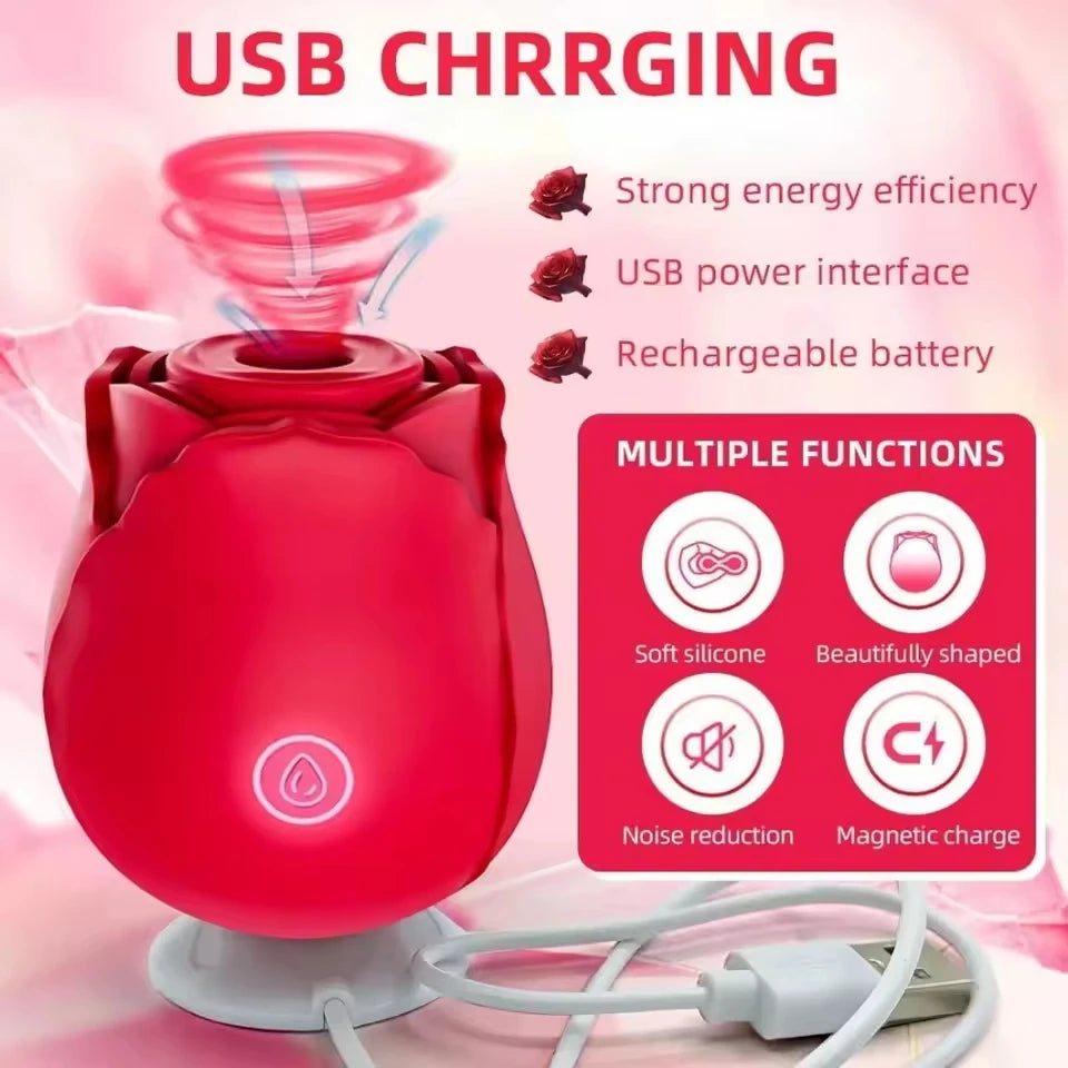 Rose Dildo Vibrator Sex Toys for Women - Sucking Vibrating Clitoral Nipple Stimulator G-Spot Massager for Couples Adult Sex Game