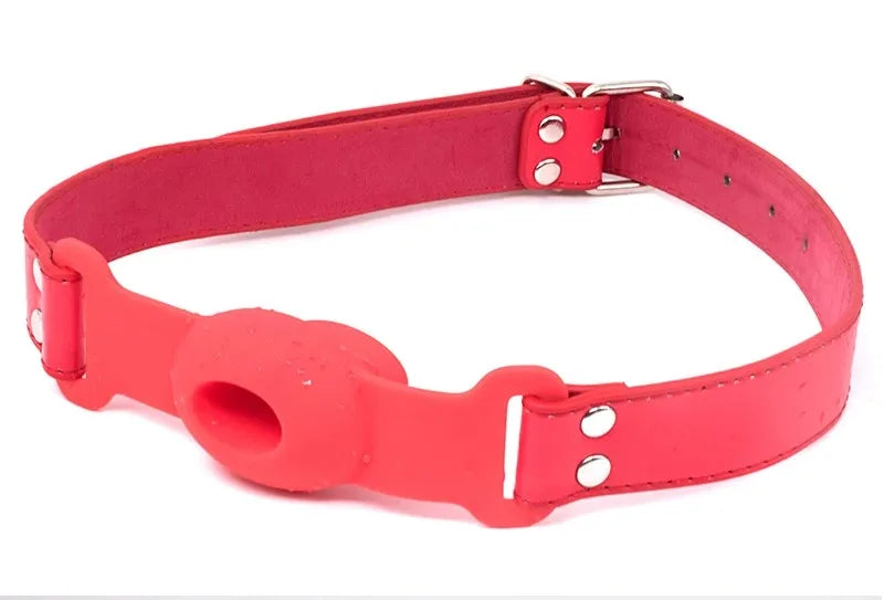 Silicone Ball Gag BDSM Adult Toy, Hollow Design Drooling Gag with Leather Straps, Ring Gag BDSM Bondage Gear for Men Women