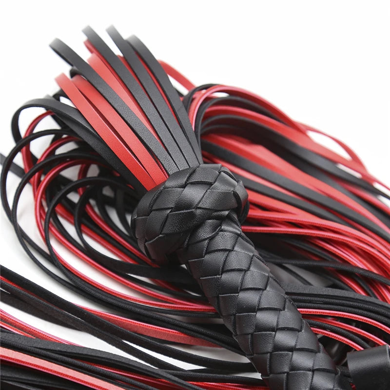 Fetish Black&Red PU Leather Whip Flogger Handle Spanking Paddle Knout Flirt BDSM Adult Game Erotic Sex Toys for Women Couples