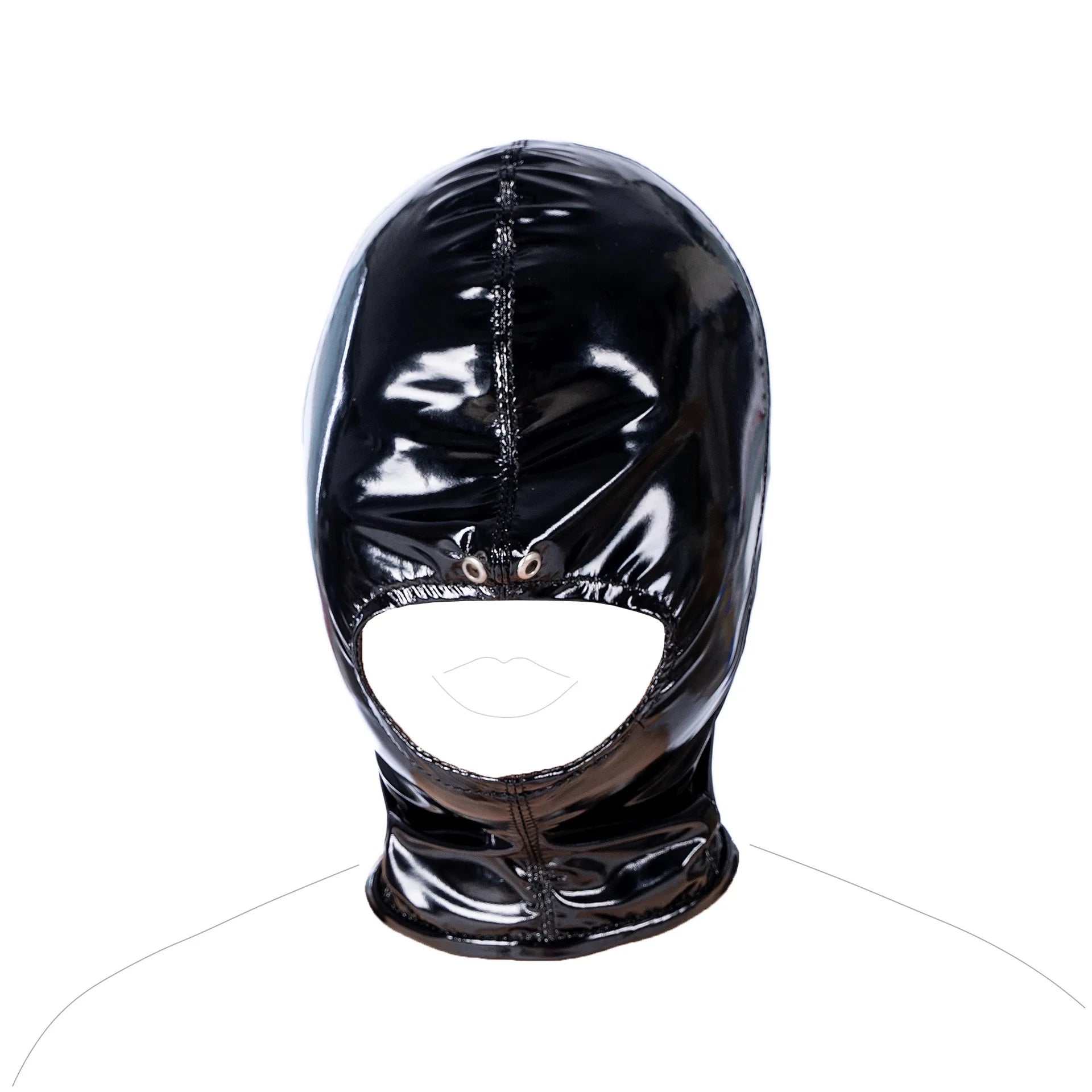 Leather Wetlook BDSM Mask Hood Gimp Open Mouth,Silicone Ball Gag with Hole,Bondage Gear Head Harness,Erotic Sex Toys For Couples