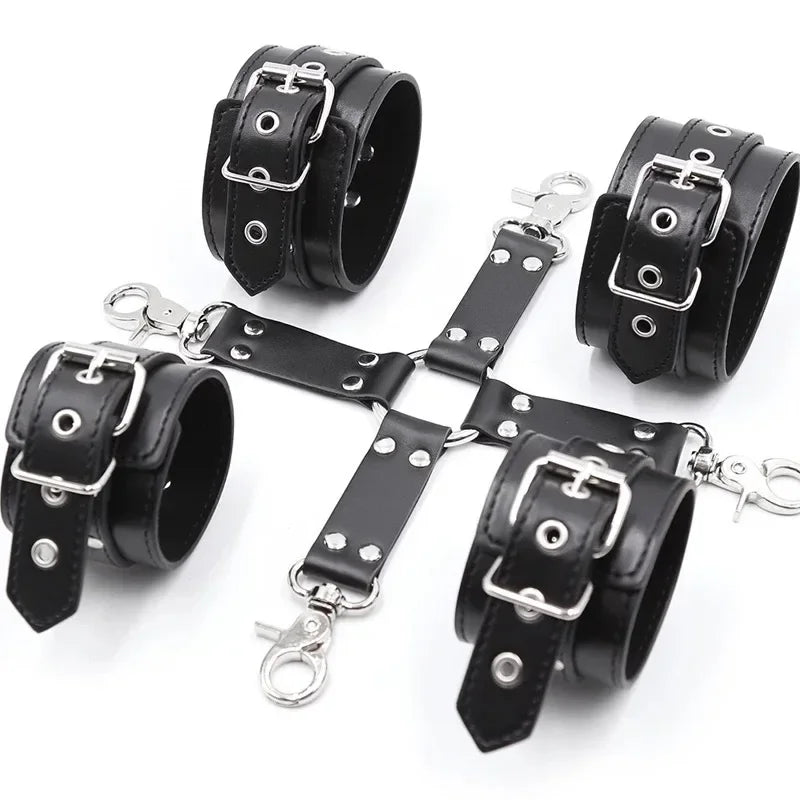 Leather Handcuffs BDSM Bondage Restraint Flirting Slave Exotic Accessories Toys For Couple Games Handcuff&amp  Ankle Cuffs Adult