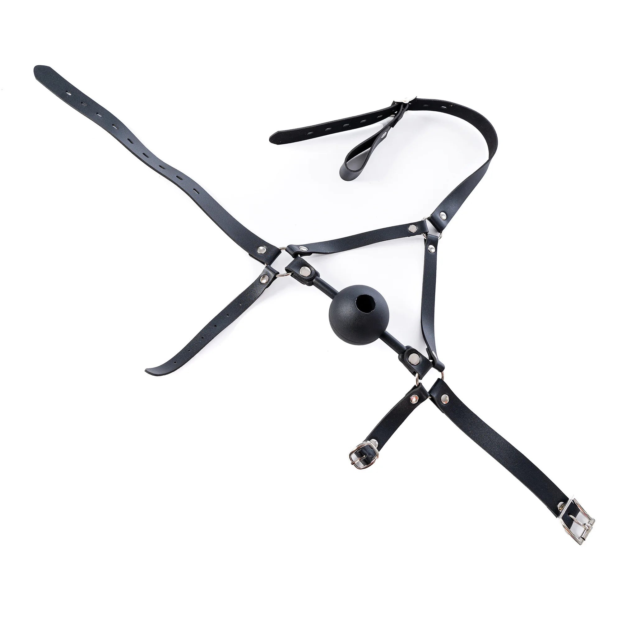 Leather Wetlook BDSM Mask Hood Gimp Open Mouth,Silicone Ball Gag with Hole,Bondage Gear Head Harness,Erotic Sex Toys For Couples