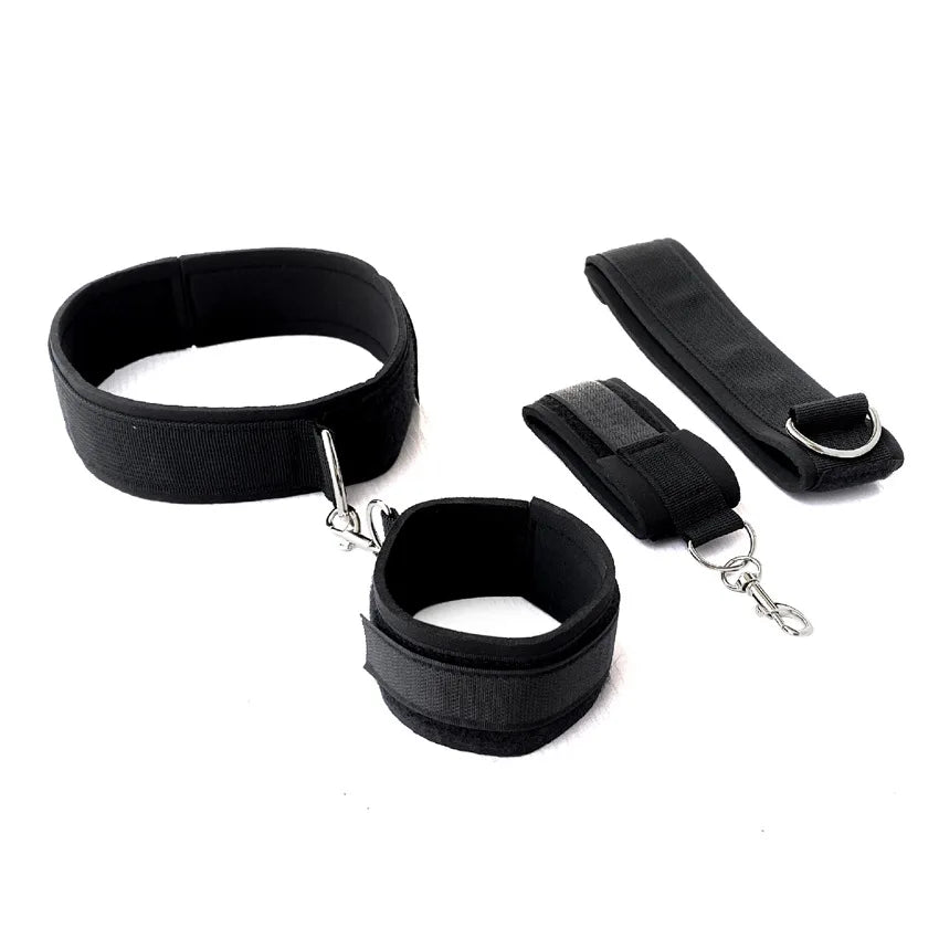 BDSM Sexy Bondage With Handcuffs Ankle Cuffs Adjustable Straps Breast Clip Oral Plug Adult Game Erotic Sex Toy for Women Couples