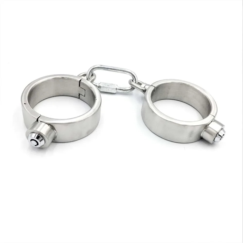 Stainless Steel Bondage Handcuffs Shackles Neck Collar Restraint Wrist Lock BDSM with Chain Set Adult Game Sex Toys for Couple