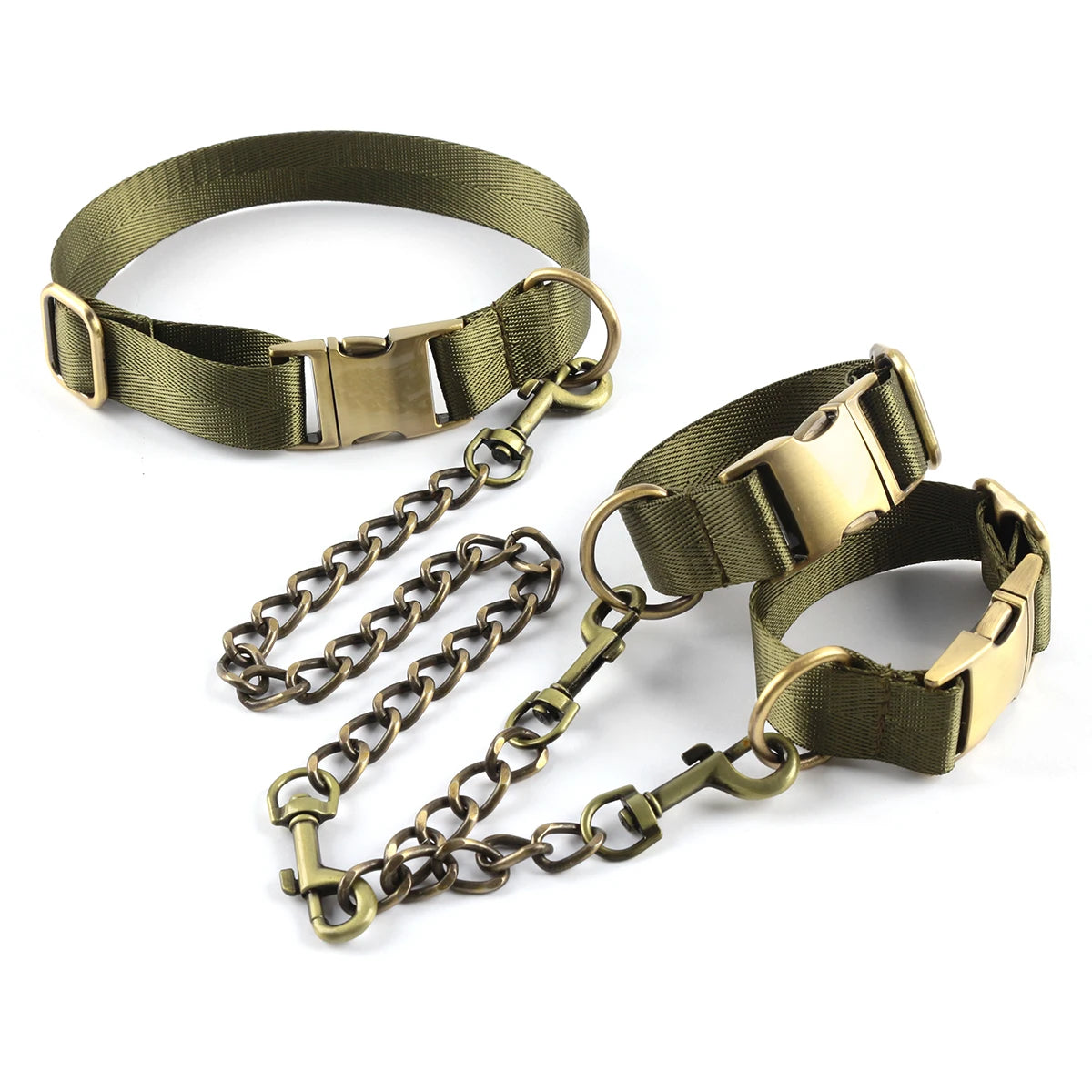 Hard Metal Collar to Wrist Restraints BDSM Harness Bondage Handcuffs Army Green SM Tools For Couples Sex Games Adult Supplies