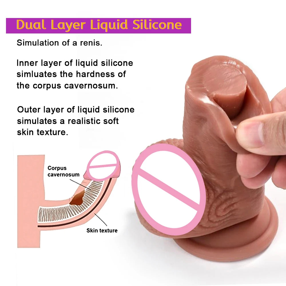 Realistic Flesh Skin Soft Thick Big Dildo Double Silicone Small Penis Woman Man Anal Sex Toy Suction Cup Dick Masturbators Cock