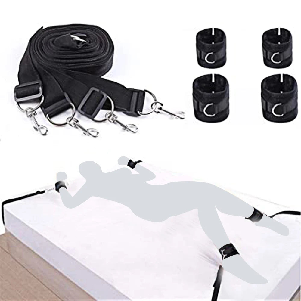 BDSM Neck To Wrist Bondage Restraints Set Bondaged Kit Sex Set Behind Back Handcuffs Collar Blindfold Adjustable Gear Accessorie