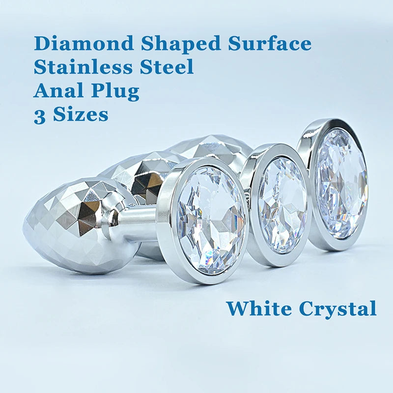 Silvery Stainless Steel Diamond Surface Anal Plug Dildo Crystal Base Butt Plug Analplug Sex Toys For Woman Adult Toys Anal Toys