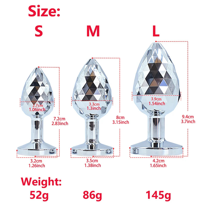 Silvery Stainless Steel Diamond Surface Anal Plug Dildo Crystal Base Butt Plug Analplug Sex Toys For Woman Adult Toys Anal Toys