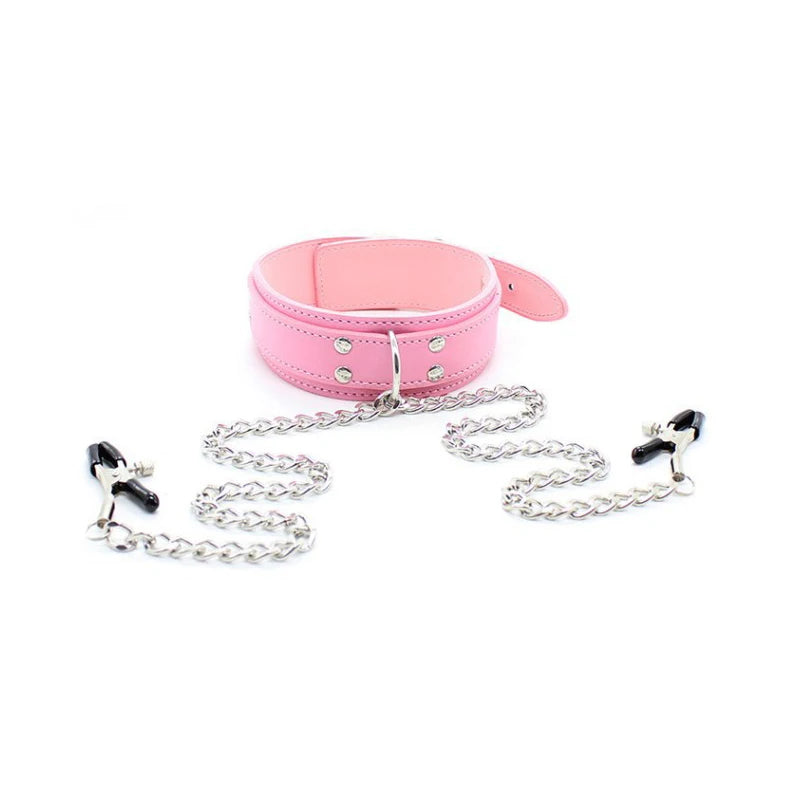 BDSM Fetish Collar Nipple Clamps Leather Necklace Chain Slave Erotic Adult Sex Toys For Women Couples Men Fliting Games Sex Shop