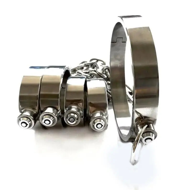 Stainless Steel Bondage Handcuffs Shackles Neck Collar Restraint Wrist Lock BDSM with Chain Set Adult Game Sex Toys for Couple