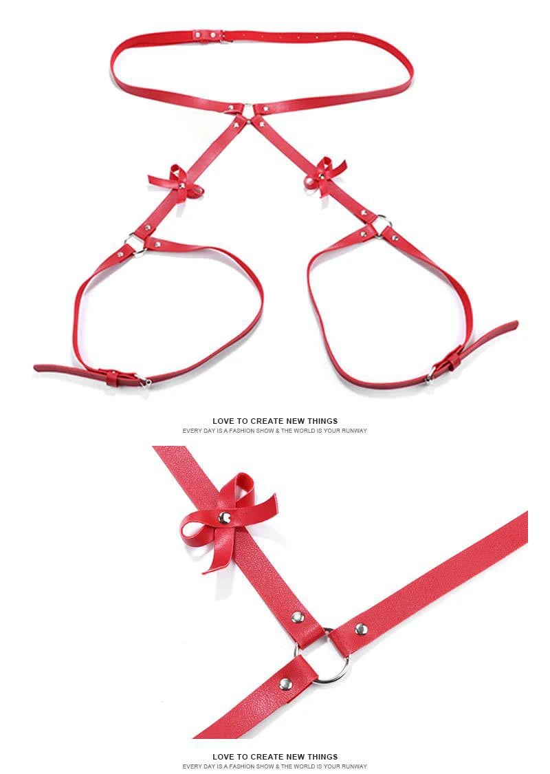 Bdsm Bondage Leg Harness Garter Belt Erotic Lingerie Women Body Garters Gothic Lenceria Mujer Sexy Bow PU Leather Harness Belts
