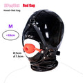 Leather Wetlook BDSM Mask Hood Gimp Open Mouth,Silicone Ball Gag with Hole,Bondage Gear Head Harness,Erotic Sex Toys For Couples