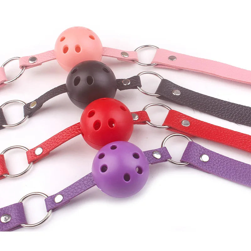 BDSM Leather Ball Gag – Adjustable Mouth Restraint with Buckle Strap, Fetish Bondage Toy for Couples, Erotic Adult SM Games