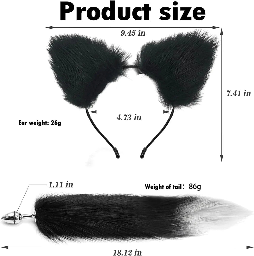 Sex Anal Butt Plug with Faux Fox Tail and Ear-Anal Stopper Tail Adult Sex toys for couples SM Games Cosplay Stainless Steel