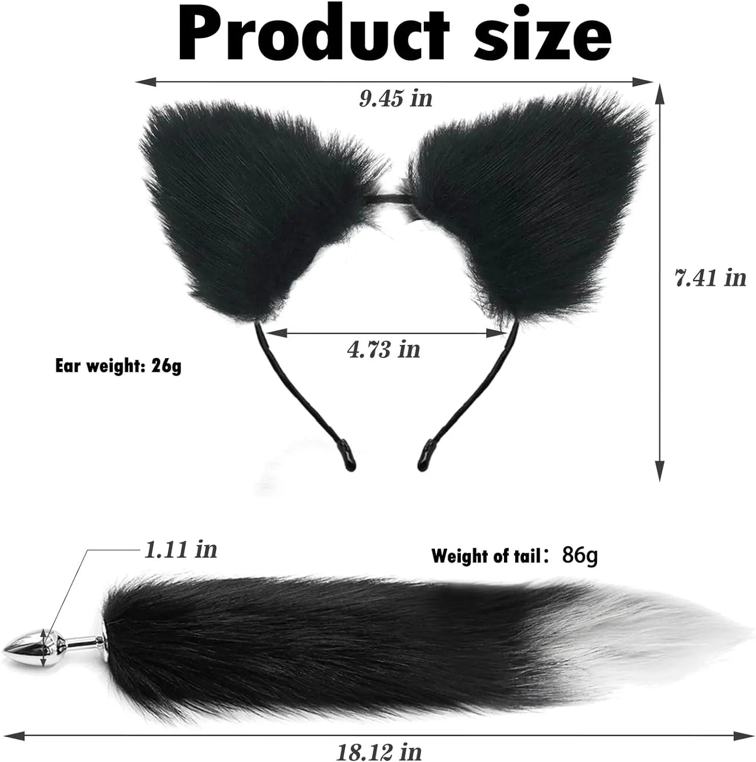 Sex Anal Butt Plug with Faux Fox Tail and Ear-Anal Stopper Tail Adult Sex toys for couples SM Games Cosplay Stainless Steel