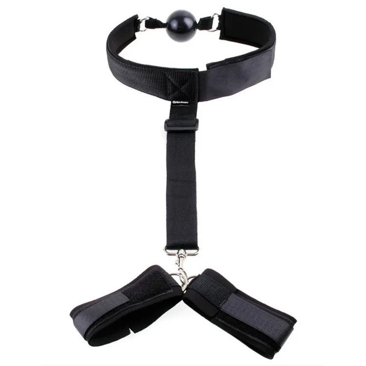BDSM Sexy Bondage With Handcuffs Ankle Cuffs Adjustable Straps Breast Clip Oral Plug Adult Game Erotic Sex Toy for Women Couples