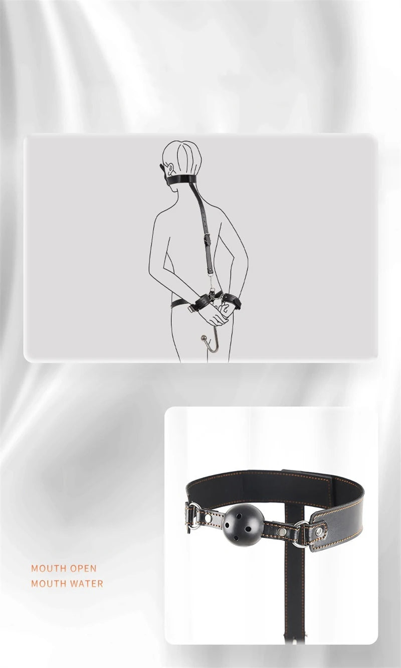 Bondage Gear Adult Sex Toy Set Anal Hook Mouth Gas Harness BDSM Handcuffs Mouth Plug Adjustable Collar Slave Bondage Sex Toys