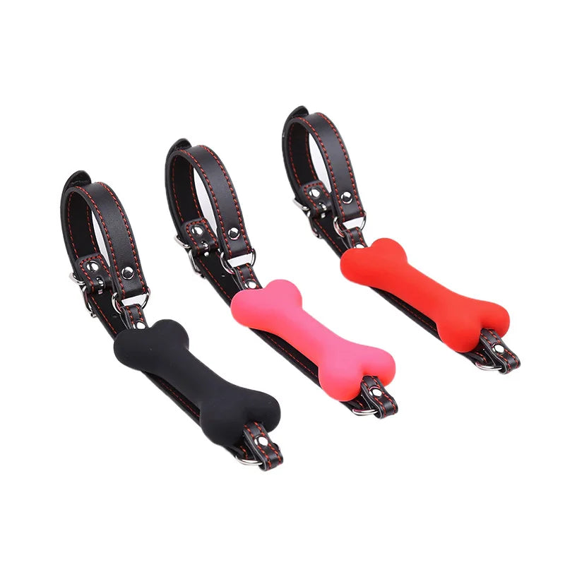 Cute Silicone Dog Bone Ball Gag Leather Harness | Adjustable BDSM Mouth Plug for Couples Flirting Adult Erotic Toys