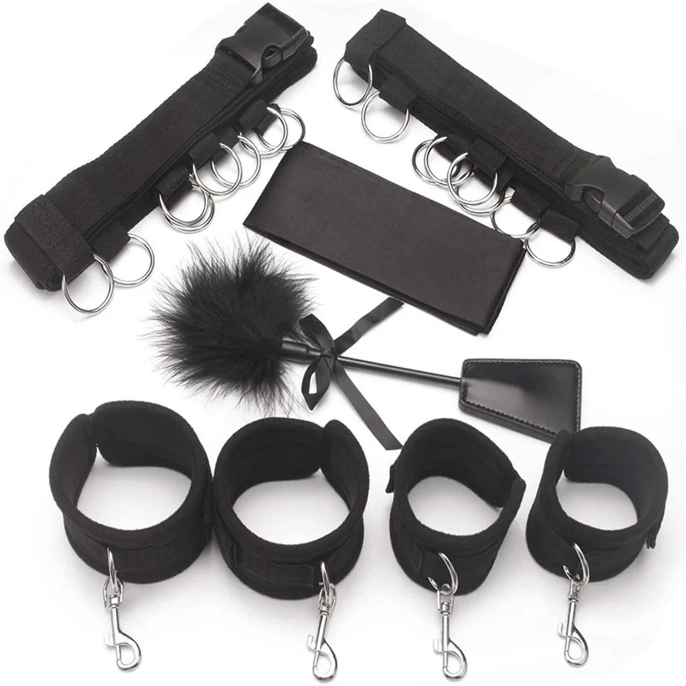 BDSM Set Toy Sex Handcuffs for Couple Adult Kit Bdsm Whip Anal Plug Vibrator Blindfold Strapon Bed Bondage Sexual Handcuffs Sexy