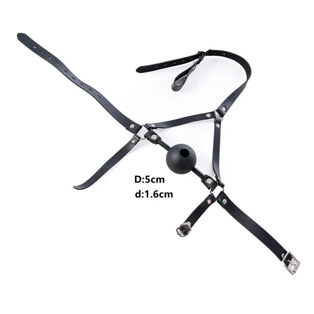 Leather Wetlook BDSM Mask Hood Gimp Open Mouth,Silicone Ball Gag with Hole,Bondage Gear Head Harness,Erotic Sex Toys For Couples