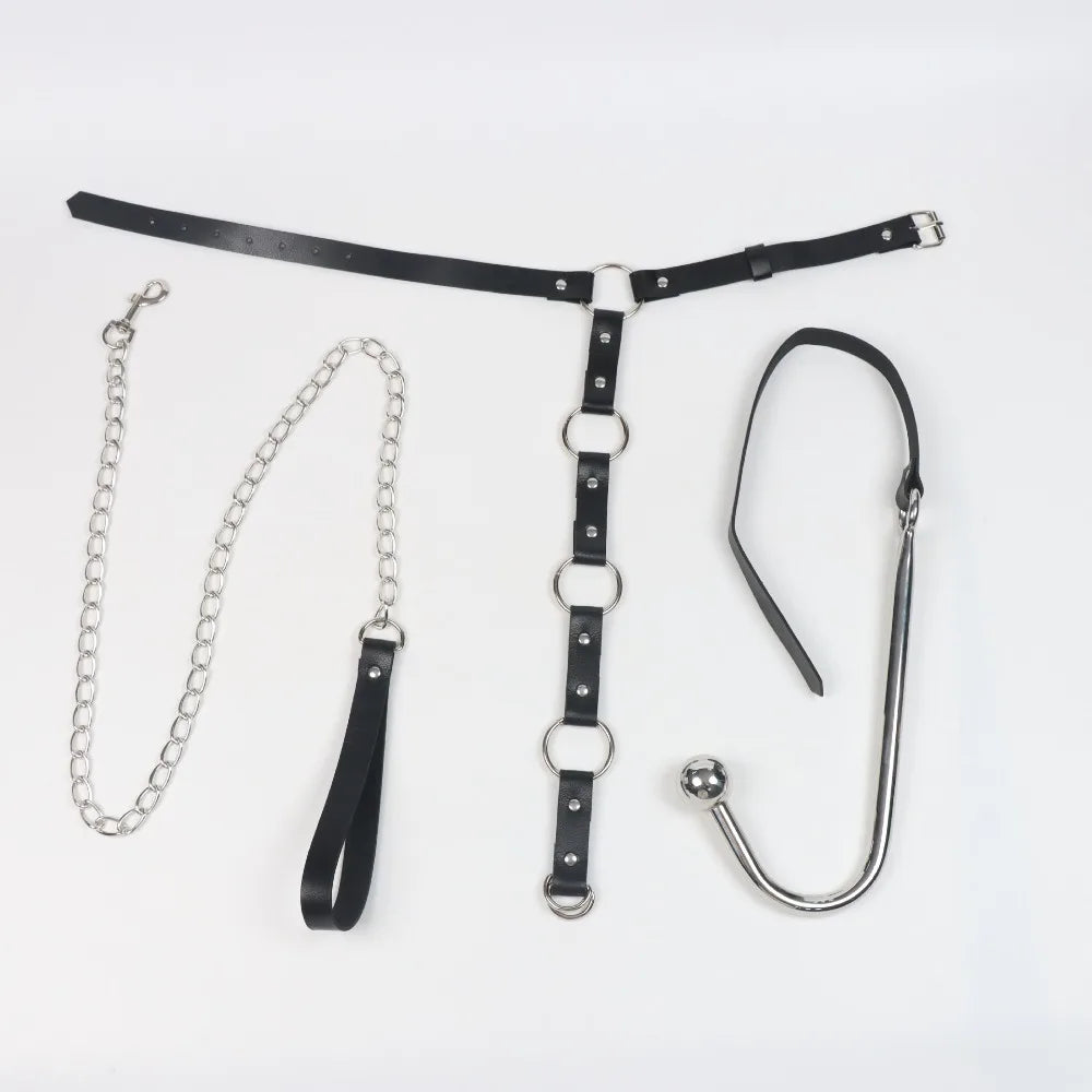 SM Metal Anal Hook Adult Sex Toy Forced Restraint Assistant Tight Bodysuit Anal Masturbation Couple Erotic Adult Products