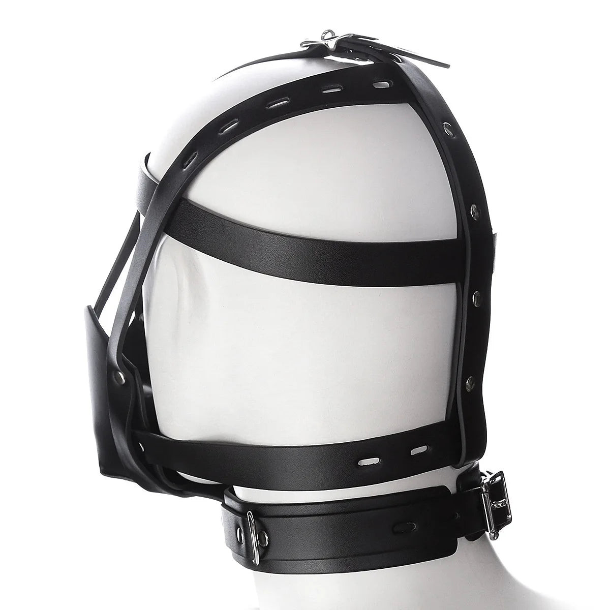 BDSM Leather Head Harness Oral Mouth Ball Restraint Hood Mouth Strap Bondage Gag Half Face Mask for Couple SM Slave Roleplay