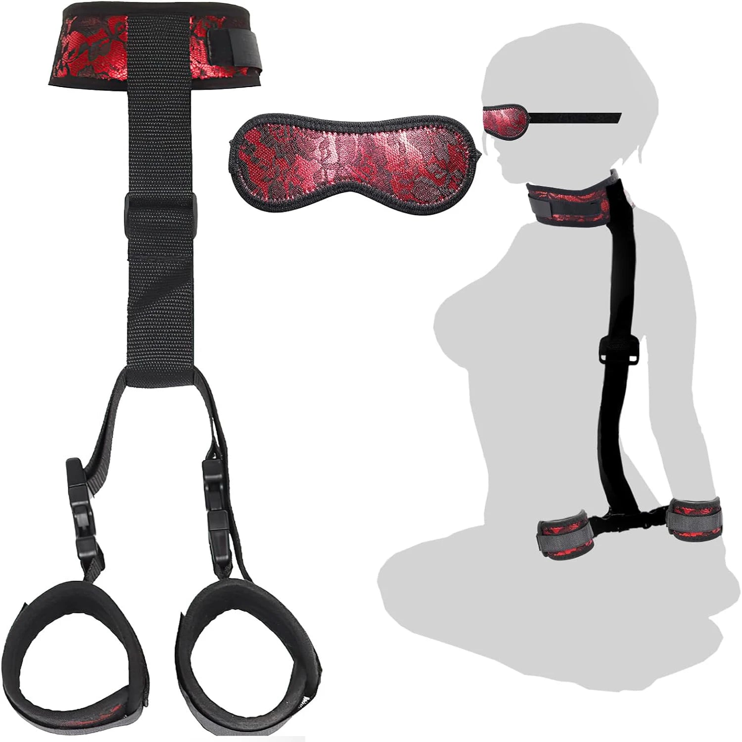 BDSM Bondage Kit Adult Restraints Sex Toys for couples Neck to Wrist Adjustable Bondage Gear & Accessories Back Handcuffs Collar