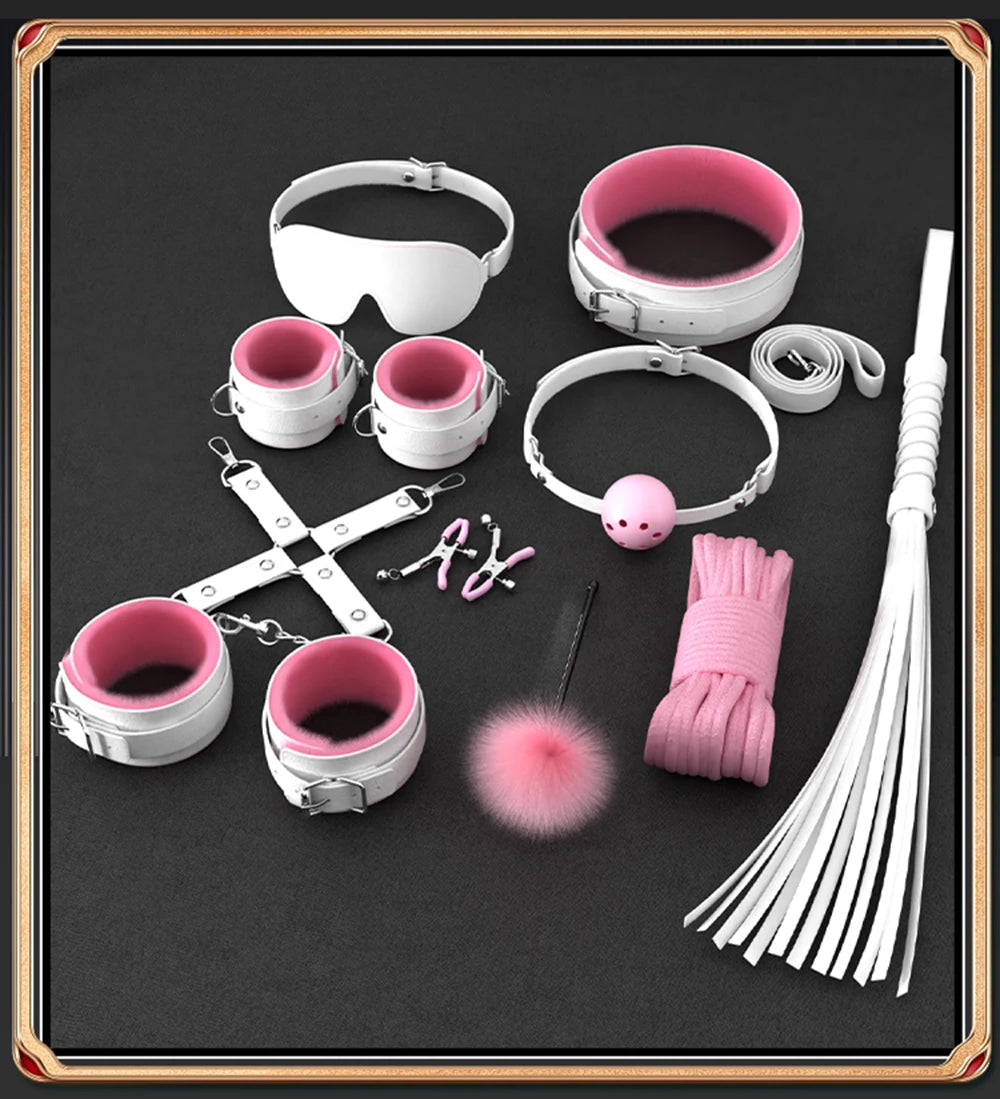 Sex Toys For Woman Couples Handcuffs Set BDSM Bondage Gear Bed Restraints Rope Strap Adult Game Wrists Neck Cuffs & Eye Mask