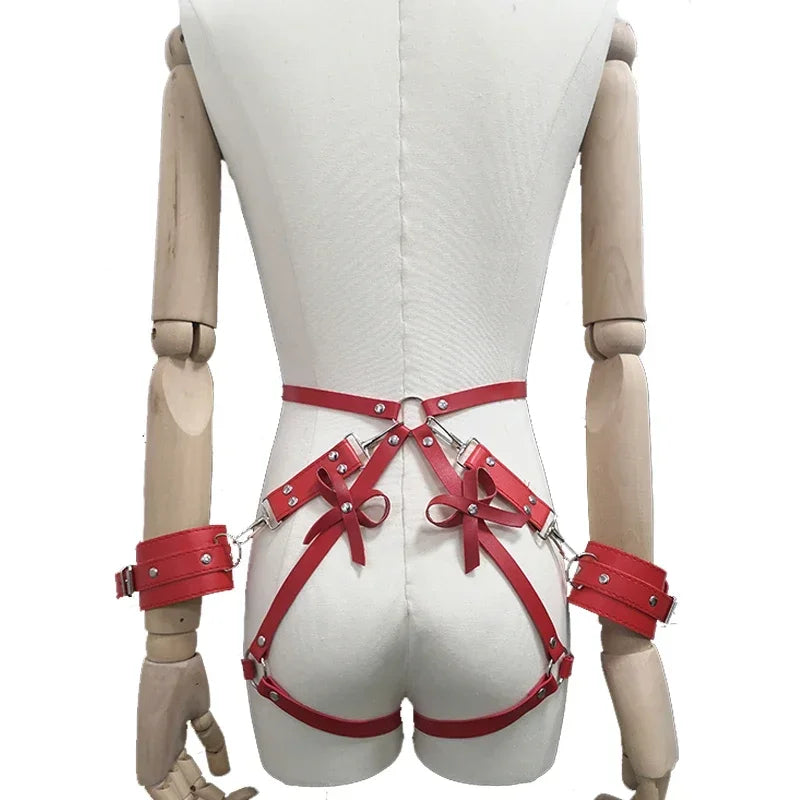 Adult Sexy Underwear BDSM Leather Bondage Lingerie Buttocks Erotic Leg Harness Suspenders Handcuffs Garter Strap For Women Men