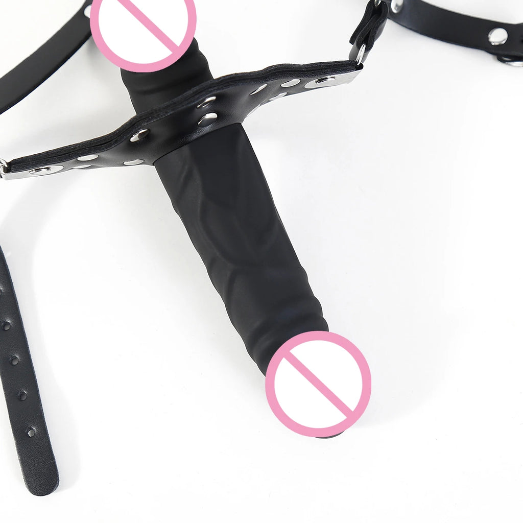 PU Dildo Mouth Gag Sex Toy for Couple Lesbian Self Bondage Restraint Masturbator Harness Oral Sex BDSM Open Mouth Plug Cosplay