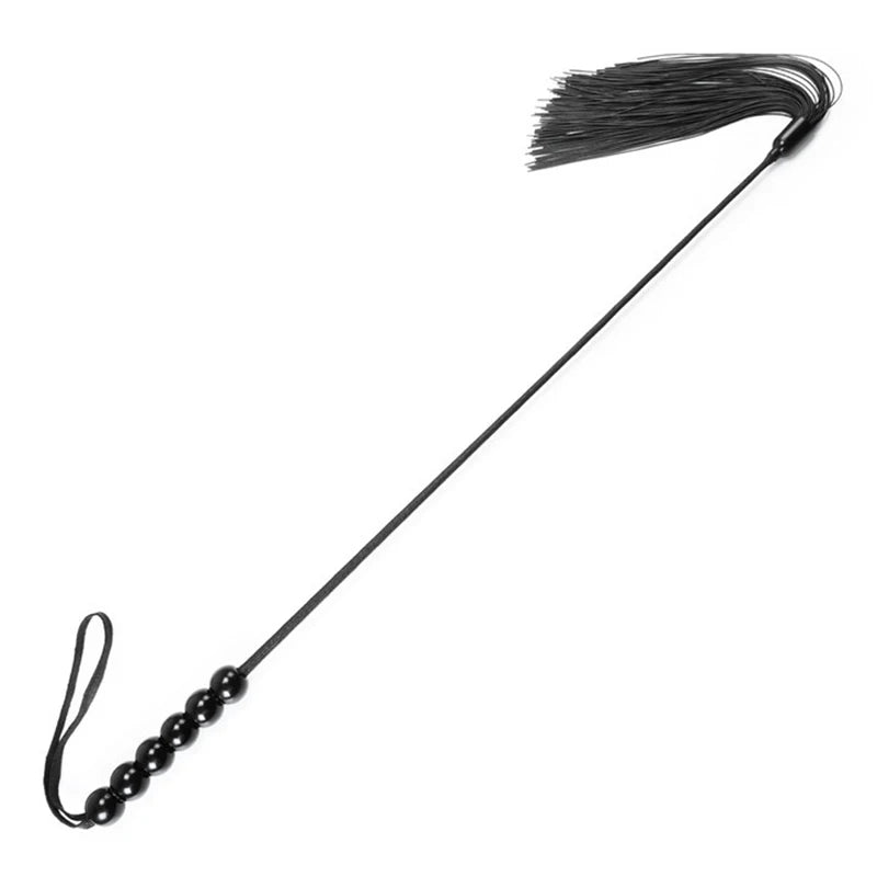 48.5cm Six Beads Handle Silicone Tassels Top Long Straight Whip Riding Crop Flogger Paddle Slapper Horse Training Dressage Whips