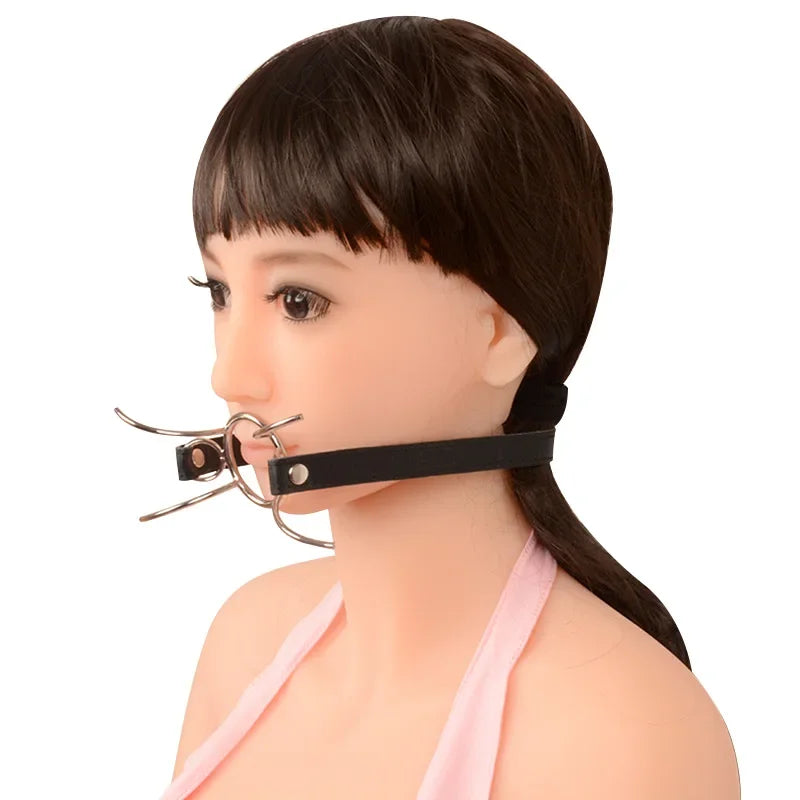 BDSM Stainless Steel Ring Ball Gags Breathable Mouth Gag Fetish Lock for women men Leather Oral Fixation Flirting Sex Toys