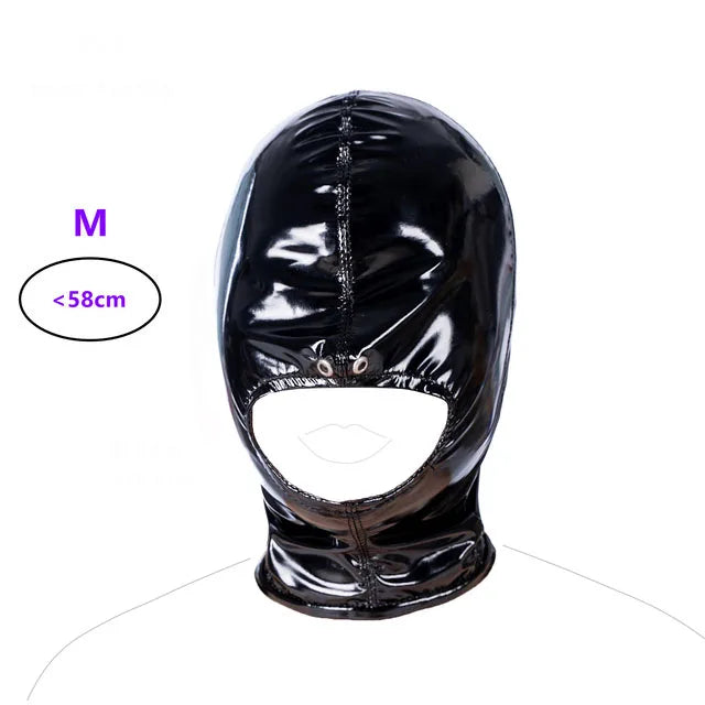 Leather Wetlook BDSM Mask Hood Gimp Open Mouth,Silicone Ball Gag with Hole,Bondage Gear Head Harness,Erotic Sex Toys For Couples