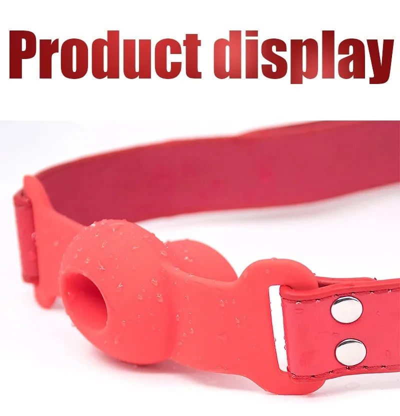 Silicone Ball Gag BDSM Adult Toy, Hollow Design Drooling Gag with Leather Straps, Ring Gag BDSM Bondage Gear for Men Women