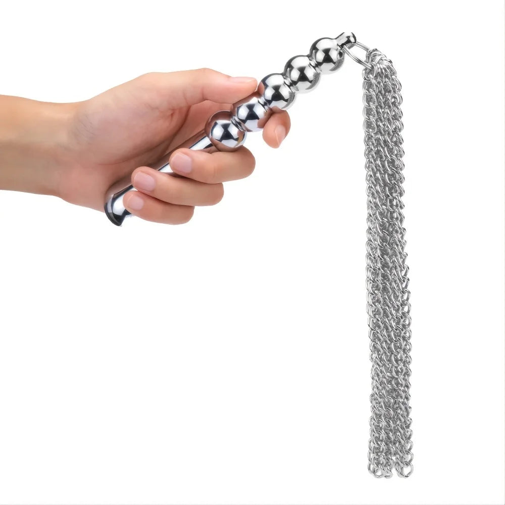 SM BDSM Metal Handle Chain Whip Flogger Flirting Fantasy Fetish Paddle Flirting Fantasy Sex Toy For SM Or Anal Sex Masturbation