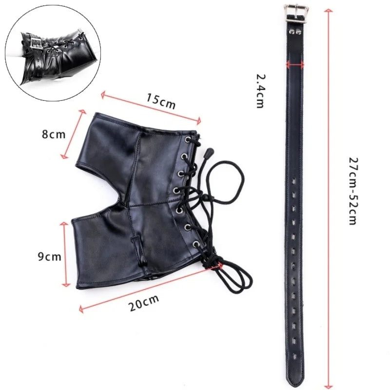 Unisex Leather Bondage Bracelets Set with Adjustable BDSM Handcuffs Dual Feet Cuffs for Couple Role Play Shame Sex Toys