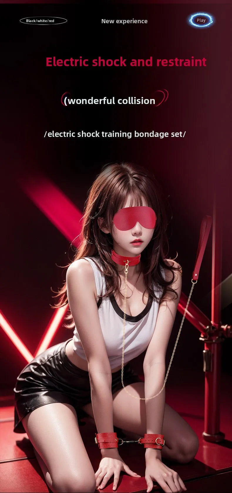 BDSM Bondage Restraints Electric Shock Set Mouth Gag Handcuffs Ankle Cuffs Collar Eyepatch Whip Bondage Ties Kits SexToy