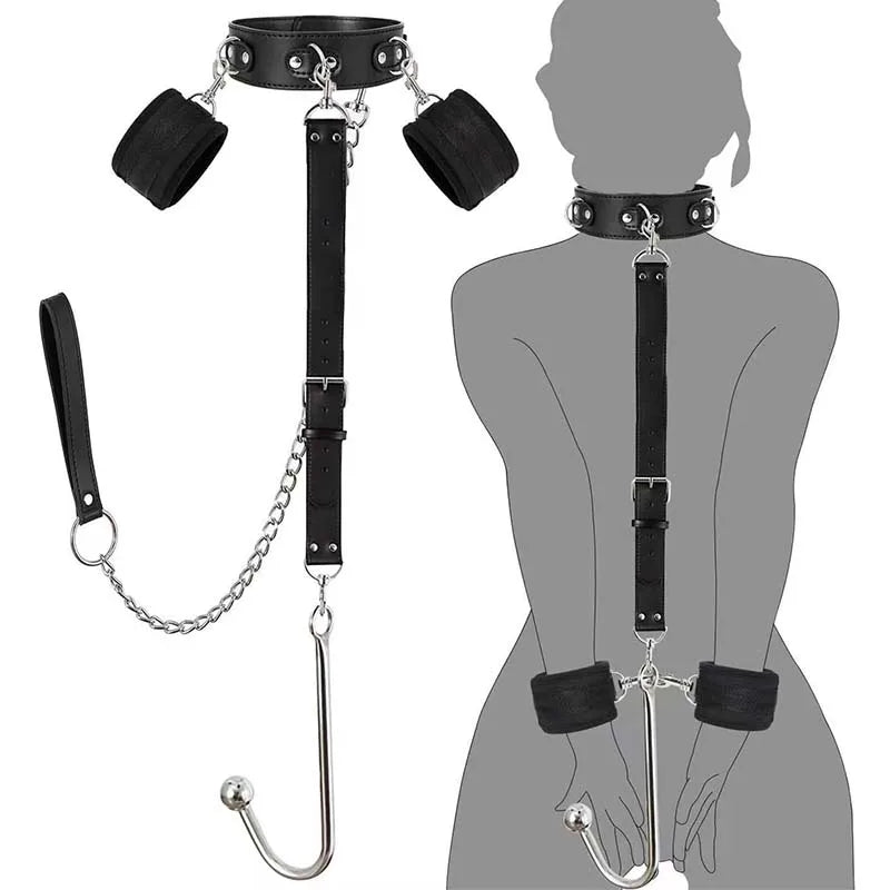 Sex Toy Set Anal Hooks Handcuffs PU SM BDSM Bondage Anal plugs Neck Restraint Backhanded Couple Flirt Sex Toys