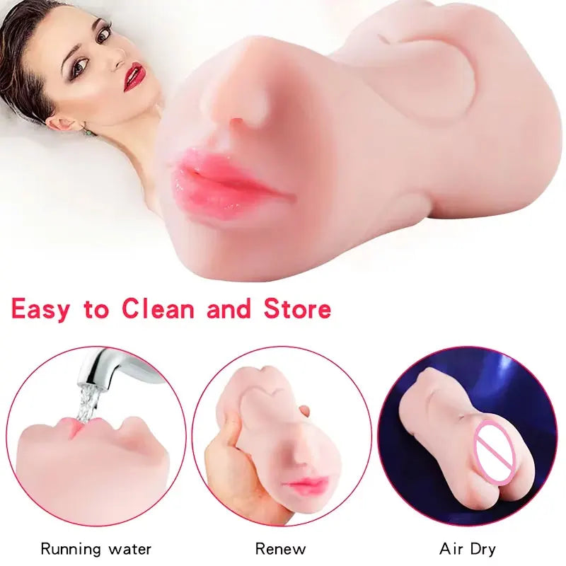 3 in 1 Male Masturbator Pocket Pussy 3D Textured Male Sex Toys with Sexy Mouth Realistic Vaginal and Tight Anus Sex Doll Stroker