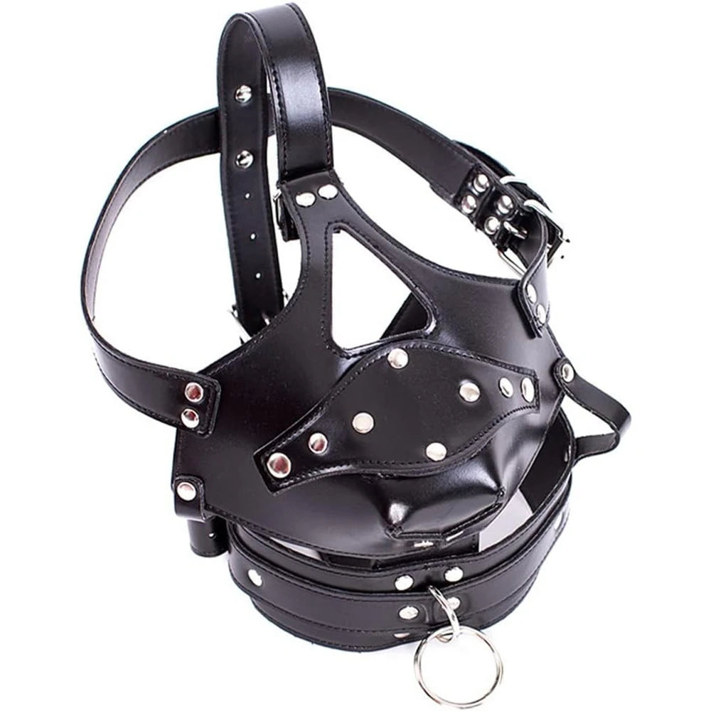 Leather Bondage Pussy with Detachable Silicone Dildo Mouth Gag Adjustable Head Harness BDSM Fetish Dog Slave Female Restraints